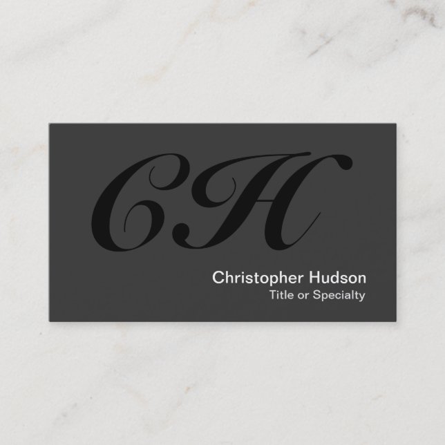 Black Grey Monogram Standard Size Business Card (Front)