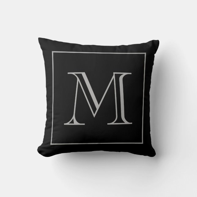 Black Grey Monogram Throw Pillow (Front)