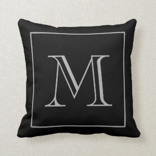 Black Grey Monogram Throw Pillow