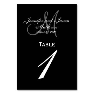 Black Grey Monogram Wedding Table Number Card