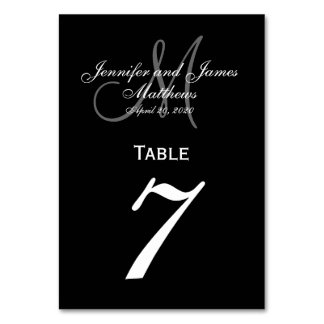 Black Grey Monogram Wedding Table Number Card