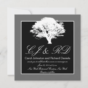 Black Grey Monograms Wedding Invitations Tree
