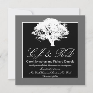 Black Grey Monograms Wedding Invitations Tree
