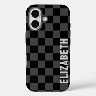 Black Grey Monotone Chequerboard iPhone 16 Case