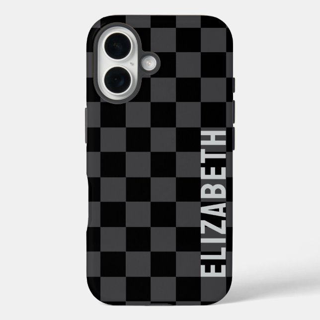 Black Grey Monotone Chequerboard  Case-Mate iPhone Case (Back)