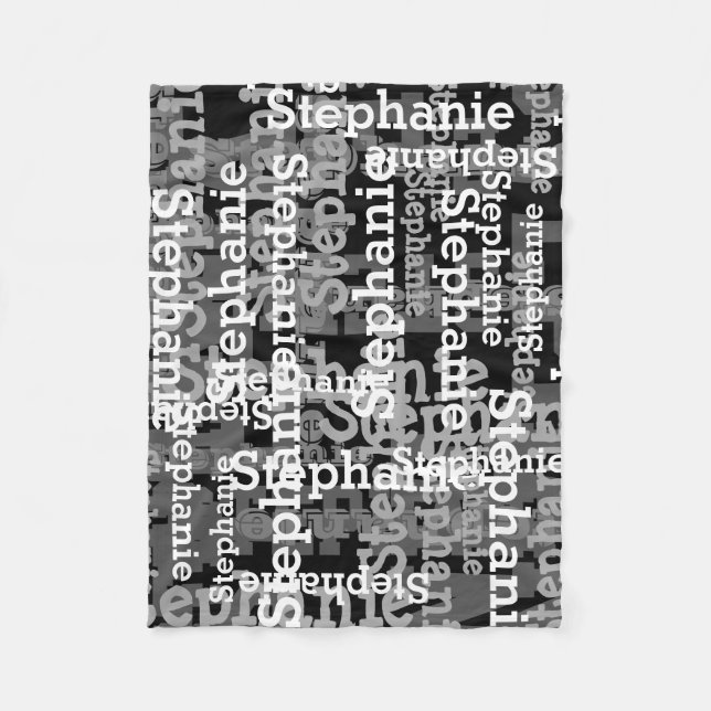 Black/Grey Name Collage Personalized Fleece Blanket (Front)