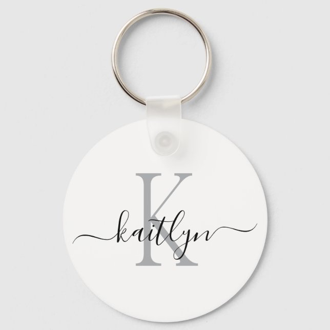 Black Grey Name Initial Monogram Keychain (Front)