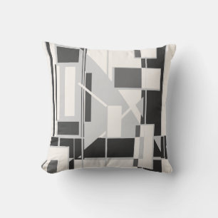 Black Grey Off-white Boxes Abstract Art Labyrinth Throw Pillow