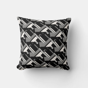 Black Grey Off-white Diagonal Large Art Tiles Throw Pillow