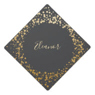 Black Grey Ombre Gold Confetti Dots Personalized Graduation Cap Topper