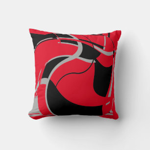 Black Grey on Red Swirling Art Design MCM Look Throw Pillow