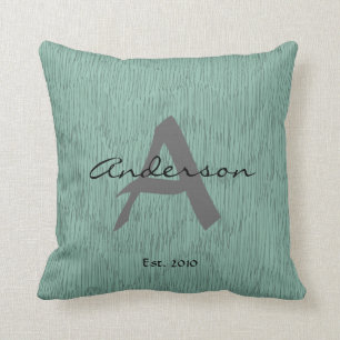 Black Grey on Teal, Customized w Initial Name Year Throw Pillow