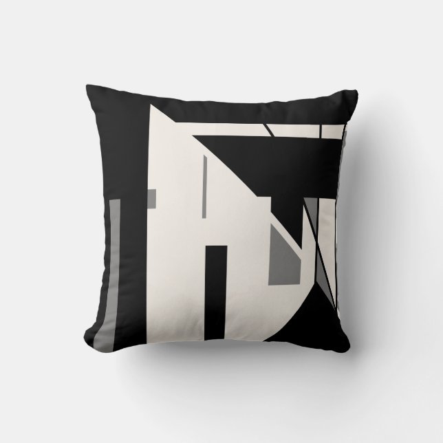 Black Grey on White Diagonal Geometric Art Design Throw Pillow (Front)