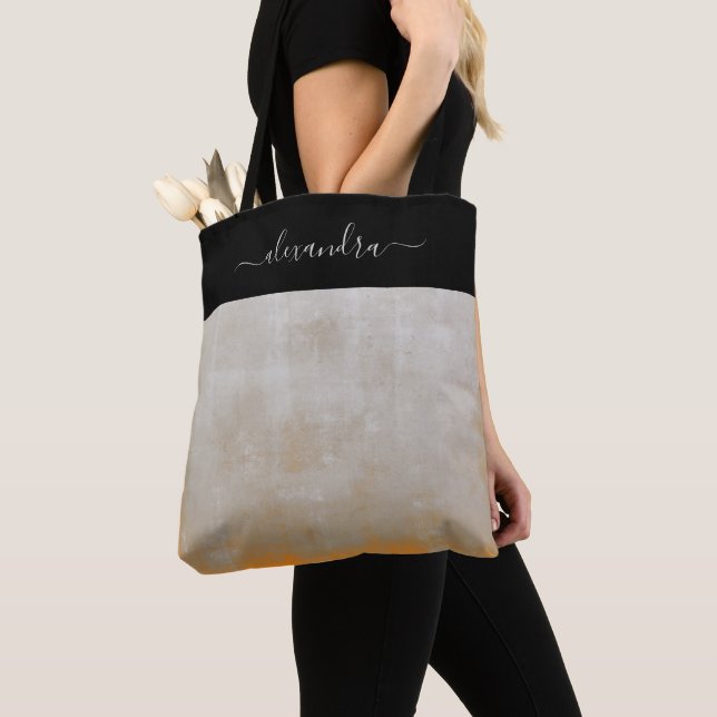 Black Grey Orange rustic elegant personalized Tote Bag (Close Up)