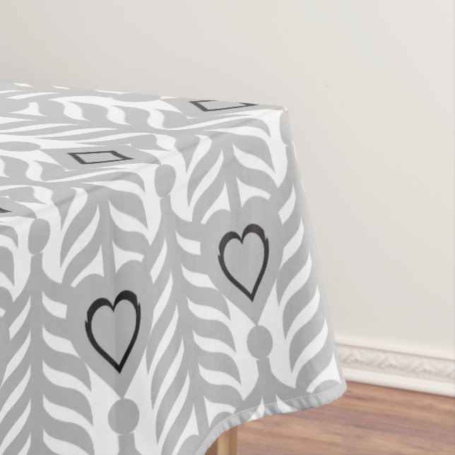 Black Grey Ornamental Feather Pattern Tablecloth (In Situ)