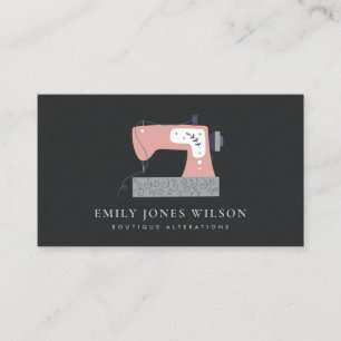 BLACK GREY PEACH BLUSH PINK SEWING MACHINE TAILOR BUSINESS CARD