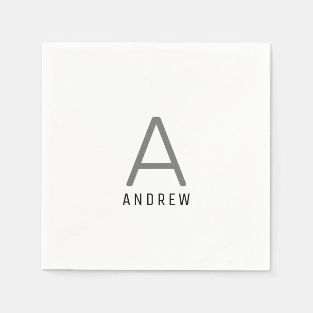Black Grey Personalized Name Monogram Initial Napkin (Front)