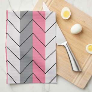 Black Grey Pink Chevron Stripes Pattern  Kitchen Towel