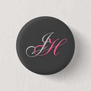 Black Grey Pink Monogram Simple Plain 1 Inch Round Button