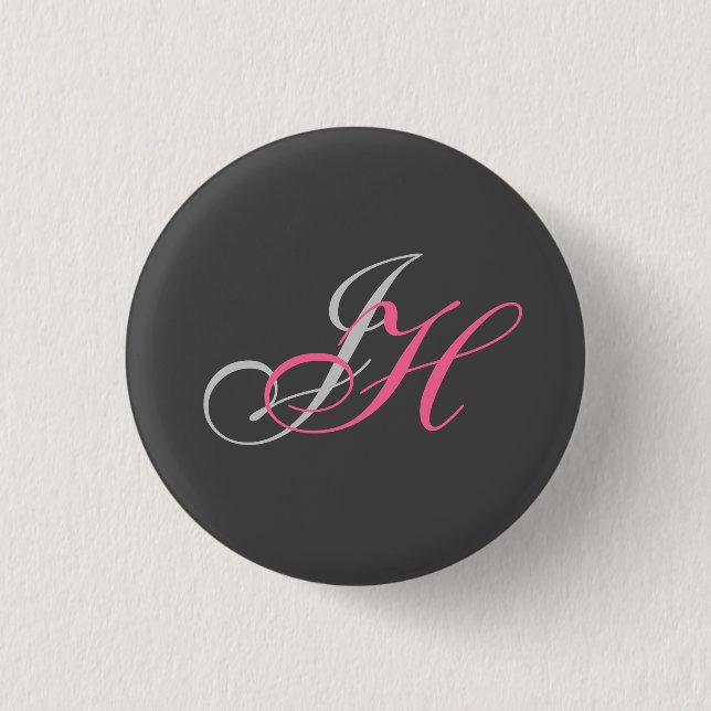 Black Grey Pink Monogram Simple Plain 1 Inch Round Button (Front)