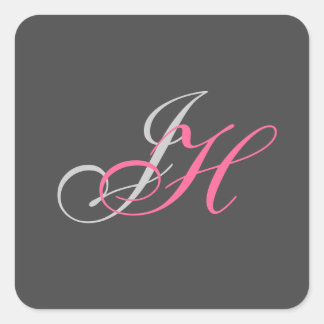 Black Grey Pink Monogram Simple Plain Square Sticker