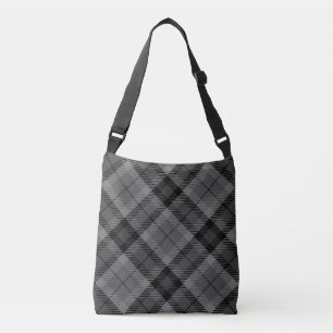 Black Grey Plaid Stripes Tartan Pattern Crossbody Bag