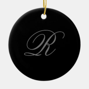 Black Grey Plain Minimalist Add Initial Monogram Ceramic Ornament