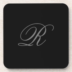 Black Grey Plain Minimalist Add Initial Monogram Coaster