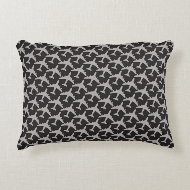 Black Grey Plane Airplanes Pilot Plane Aviation Accent Pillow (Front)