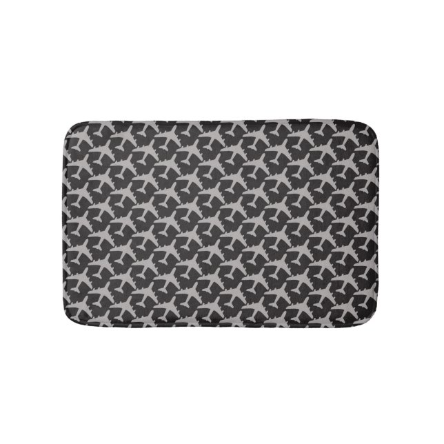 Black Grey Plane Airplanes Pilot Plane Aviation Bath Mat (Front)
