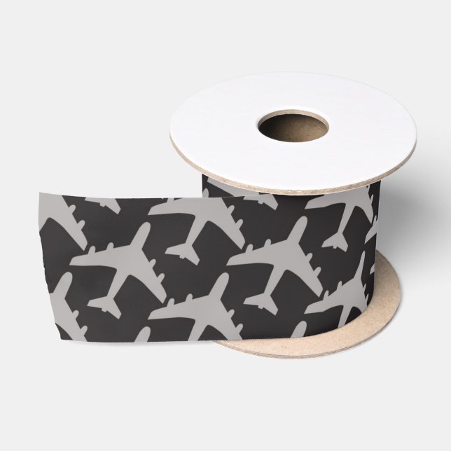 Black Grey Plane Airplanes Pilot Plane Aviation Satin Ribbon (Spool)