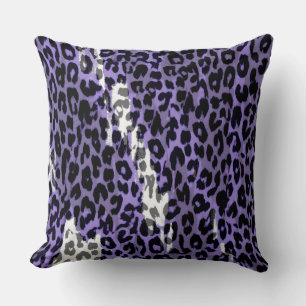 Black Grey Purple Leopard Print Skin Throw Pillow