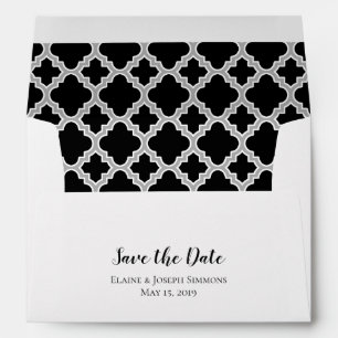 Black Grey Quatrefoil Save The Date Envelope