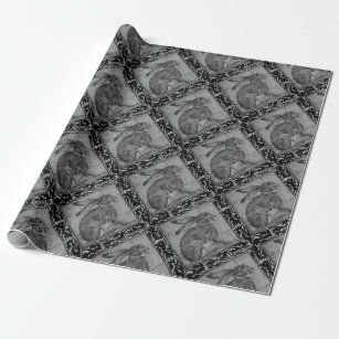 Black, Grey Rabbit Hare Tile Designer Home Decor Wrapping Paper