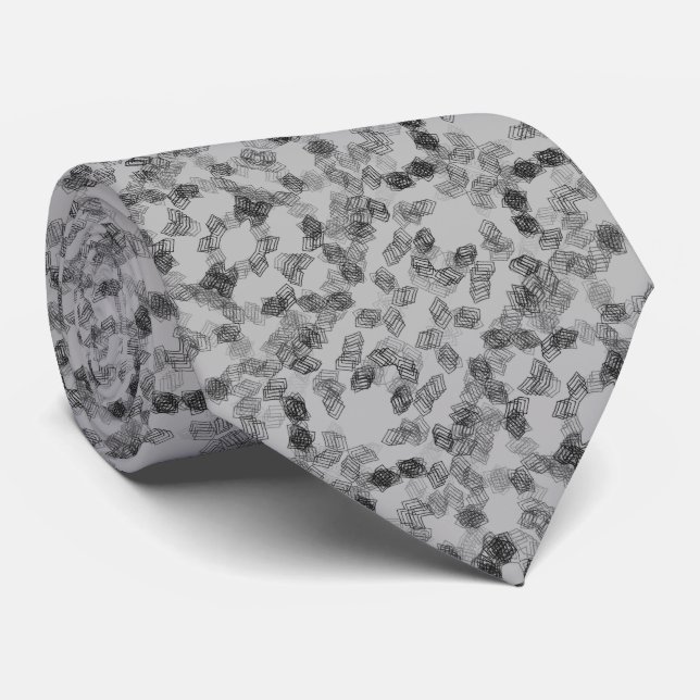 Black Grey Rectangular Shapes Geometric Pattern Tie (Rolled)