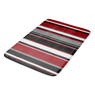 Black, Grey Red and White Stripes   Bath Mat
