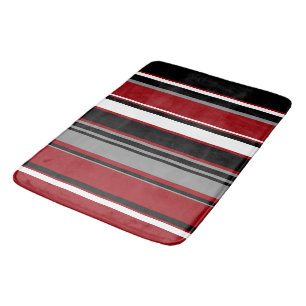 Black, Grey Red and White Stripes Bath Mat