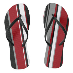 Black, Grey Red and White Stripes   Flip Flops