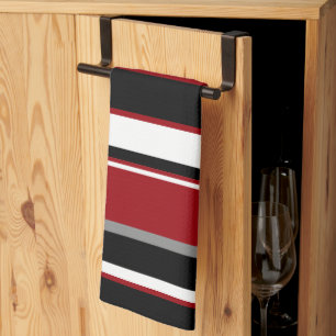Black, Grey Red and White Stripes Kitchen Towel