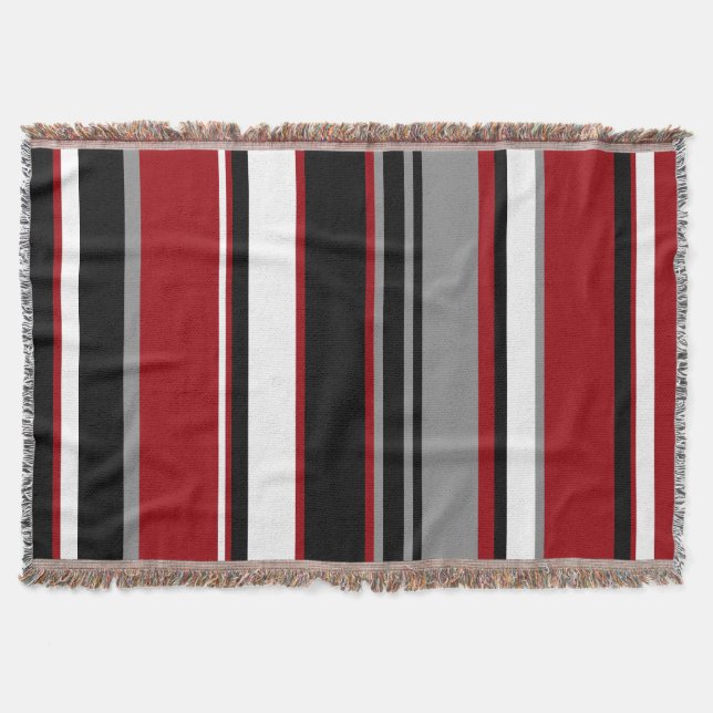 Black, Grey Red and White Stripes   Throw Blanket (Front)