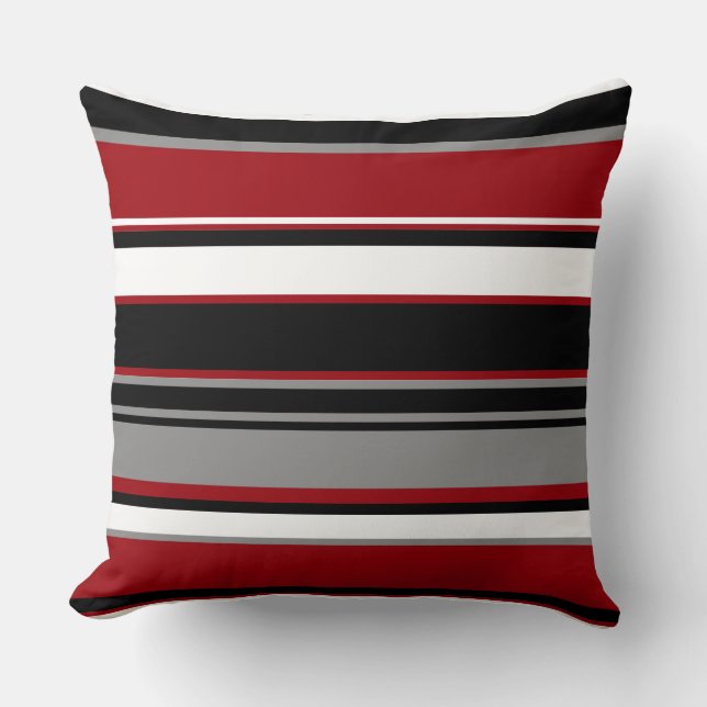 Black, Grey Red and White Stripes   Throw Pillow (Front)
