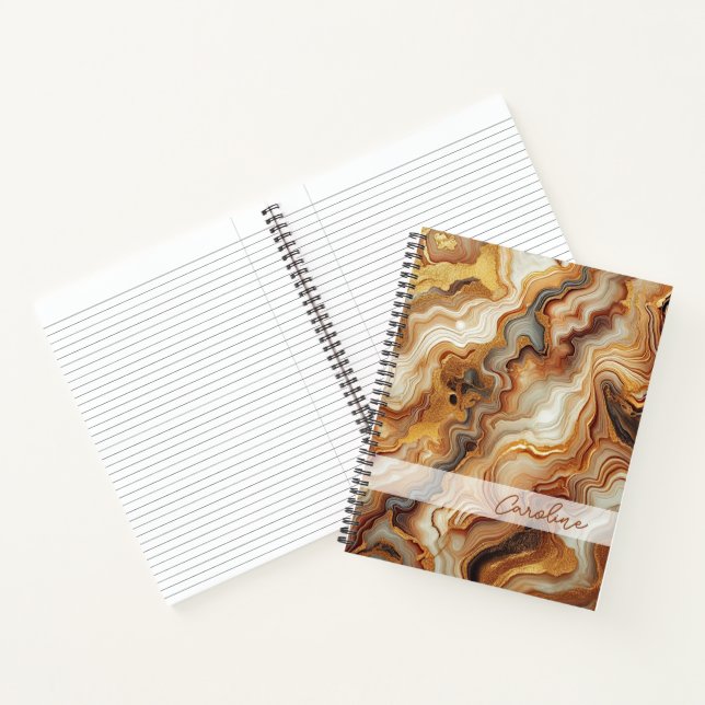 Black Grey Red Brown Amber Gold Marble Art Pattern Notebook (Inside)