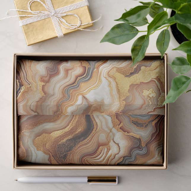 Black Grey Red Brown Amber Gold Marble Art Pattern Tissue Paper (Gift)