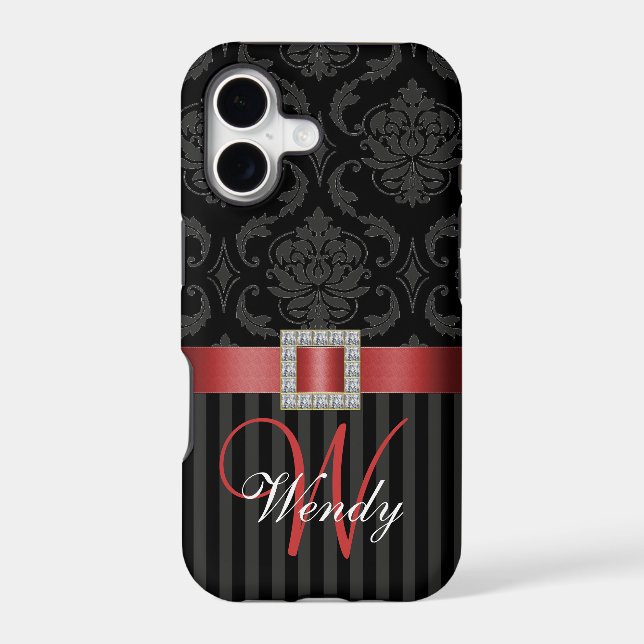Black Grey Red Damask Stripes Pattern (Back)