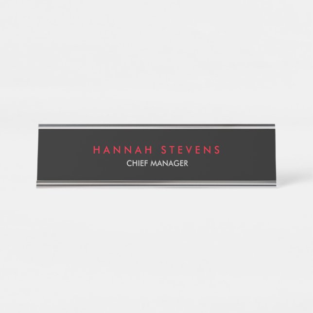 Black Grey Red Professional Modern Desk Name Plate (Front)
