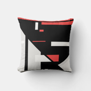 Black Grey Red White Geometric Abstract Design Throw Pillow