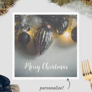 Black Grey Retro Christmas Ornaments Napkin