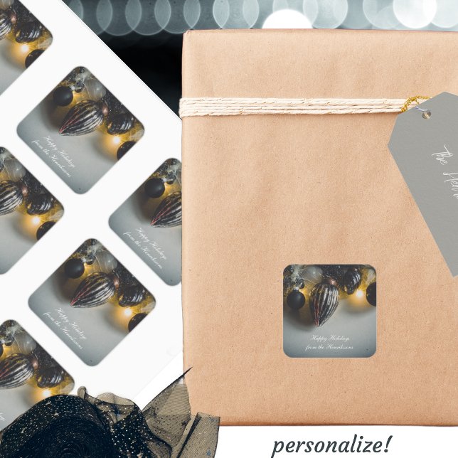 Black Grey Retro Christmas Ornaments Square Sticker (Creator Uploaded)