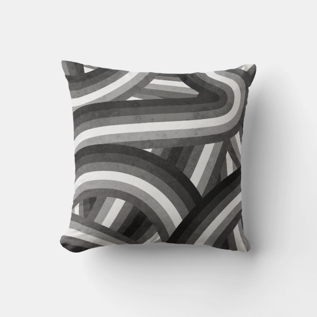 Black/Grey Retro Rainbow Stripes Pattern Throw Pillow (Front)