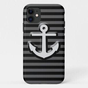 Black Grey Sailor Anchor Stripes iPhone 11 Case
